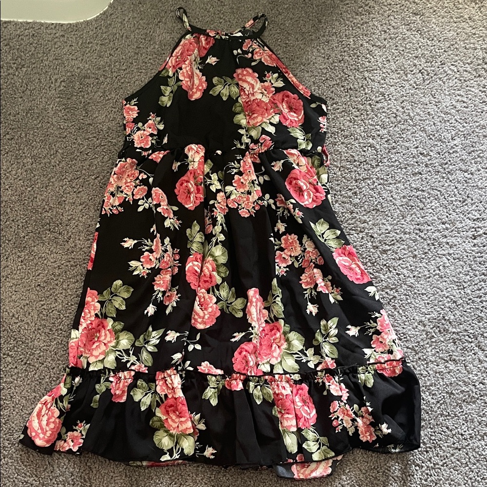 Floral Black and Pink Kids Dress